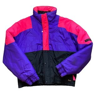Edelweiss Mens Vintage Ski Jacket 80s Colorblock Retro Large Purple Pink Black